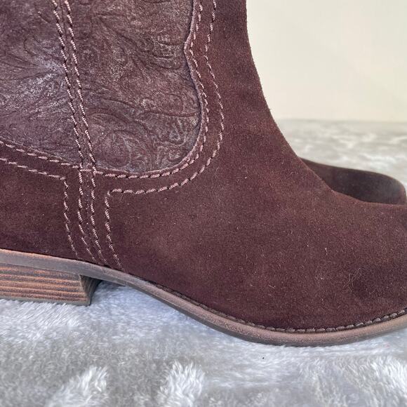 Fossil Womens Boots Sz 11 Chocolate Brown Suede Leather Western Ranch Cowgirl - Picture 3 of 13